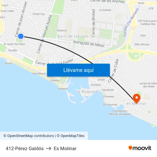 412-Pérez Galdós to Es Molinar map