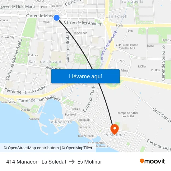 414-Manacor - La Soledat to Es Molinar map