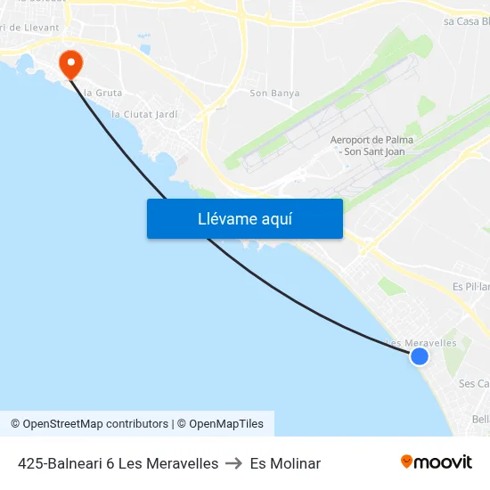 425-Balneari 6  Les Meravelles to Es Molinar map