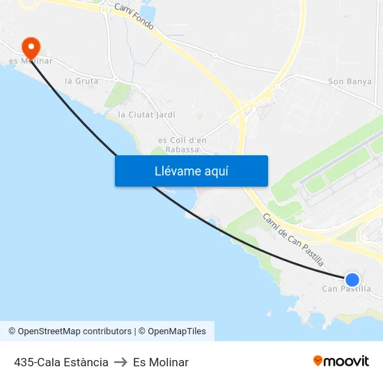 435-Cala Estància to Es Molinar map