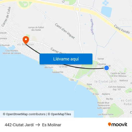 442-Ciutat Jardí to Es Molinar map