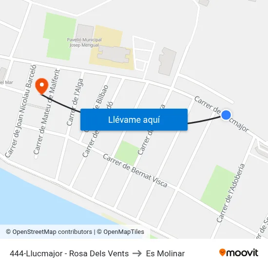 444-Llucmajor - Rosa Dels Vents to Es Molinar map