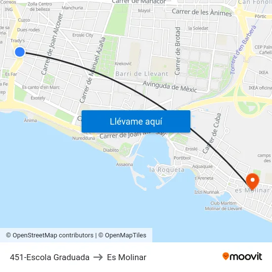 451-Escola Graduada to Es Molinar map