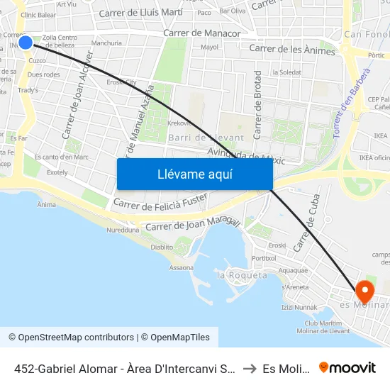 452-Gabriel Alomar - Àrea D'Intercanvi Sindicat to Es Molinar map