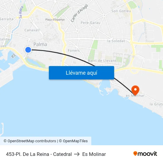 453-Pl. De La Reina - Catedral to Es Molinar map