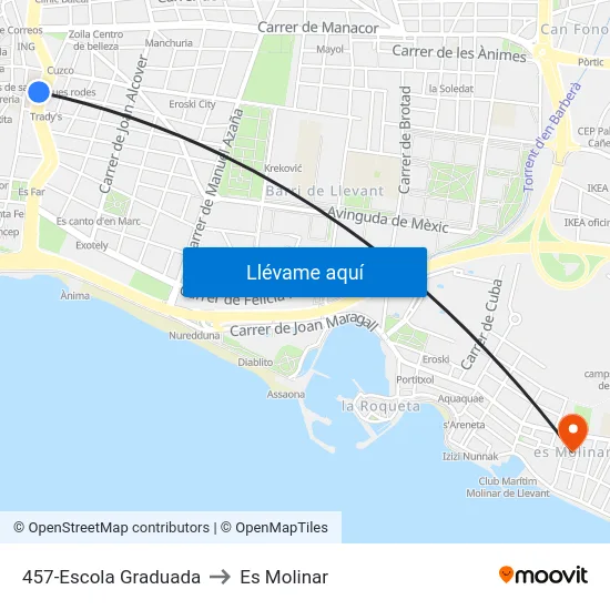 457-Escola Graduada to Es Molinar map