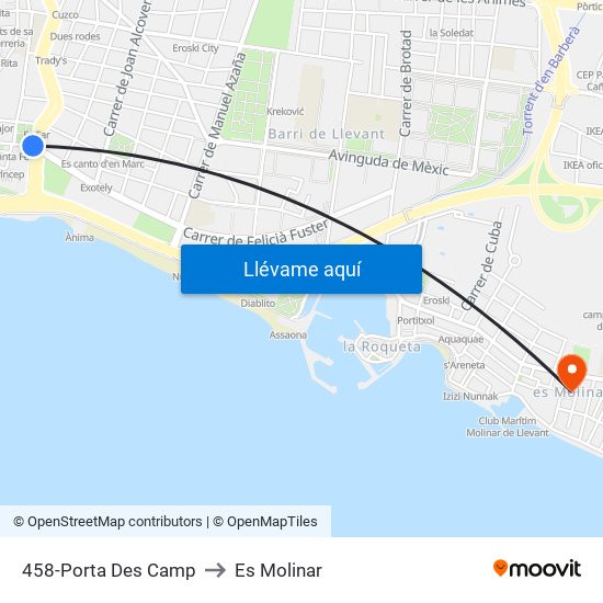 458-Porta Des Camp to Es Molinar map