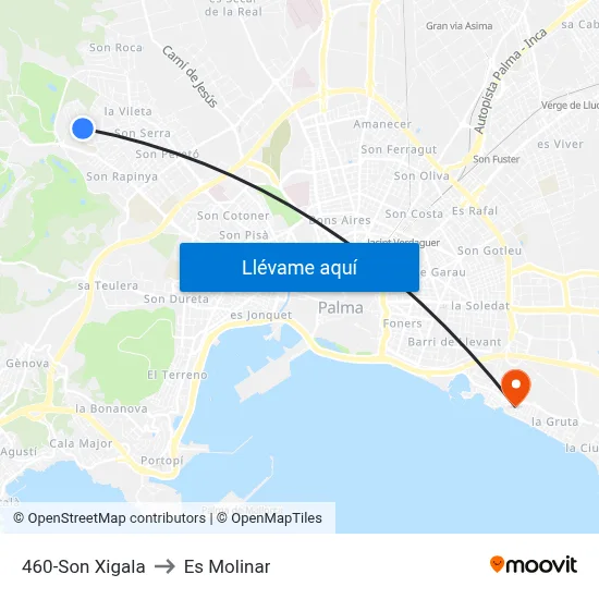 460-Son Xigala to Es Molinar map