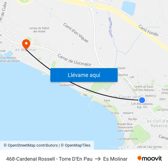 468-Cardenal Rossell - Torre D'En Pau to Es Molinar map