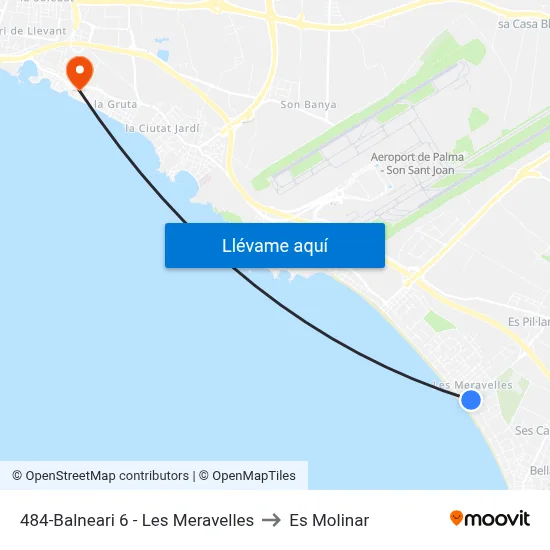 484-Balneari 6 - Les Meravelles to Es Molinar map