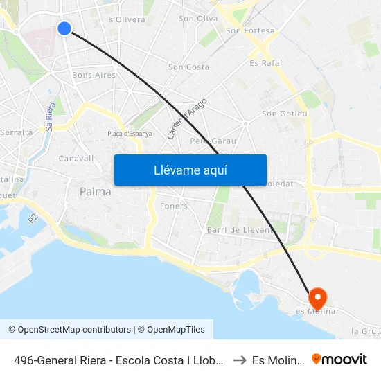 496-General Riera - Escola Costa I Llobera to Es Molinar map