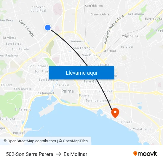 502-Son Serra Parera to Es Molinar map