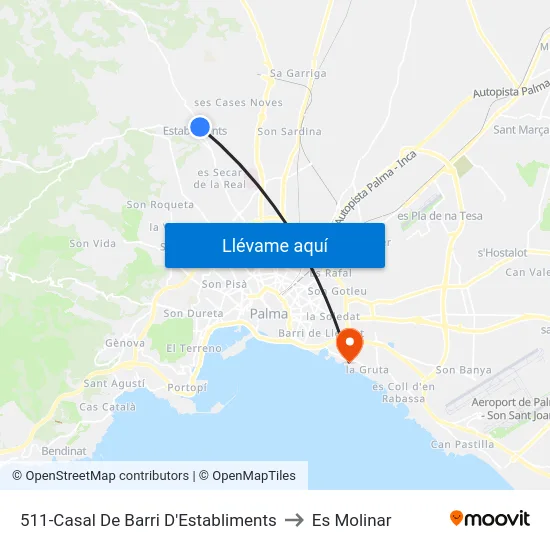 511-Casal De Barri D'Establiments to Es Molinar map