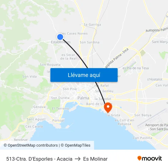 513-Ctra. D'Esporles - Acacia to Es Molinar map