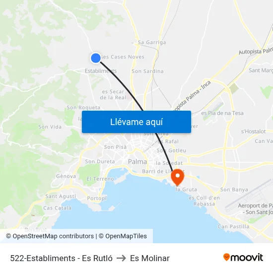 522-Establiments - Es Rutló to Es Molinar map