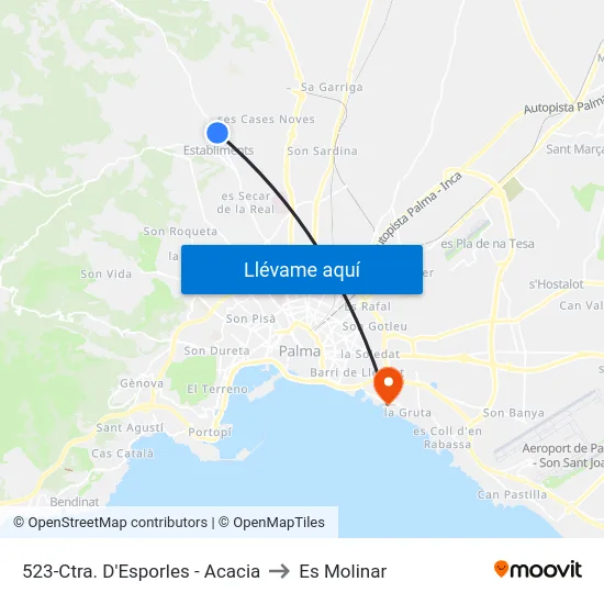 523-Ctra. D'Esporles - Acacia to Es Molinar map