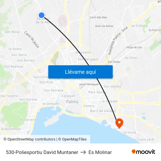 530-Poliesportiu David Muntaner to Es Molinar map