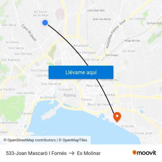 533-Joan Mascaró I Fornés to Es Molinar map