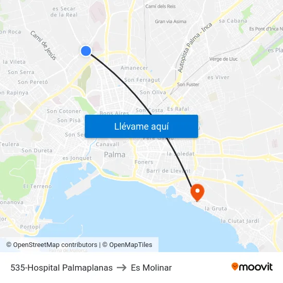535-Hospital Palmaplanas to Es Molinar map