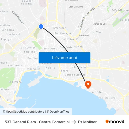 537-General Riera - Centre Comercial to Es Molinar map