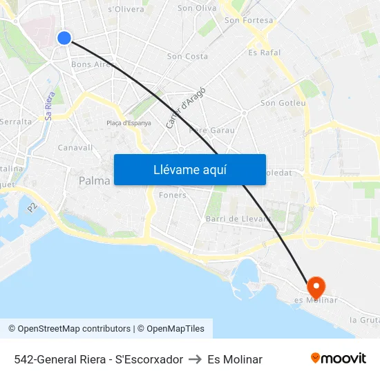 542-General Riera - S'Escorxador to Es Molinar map
