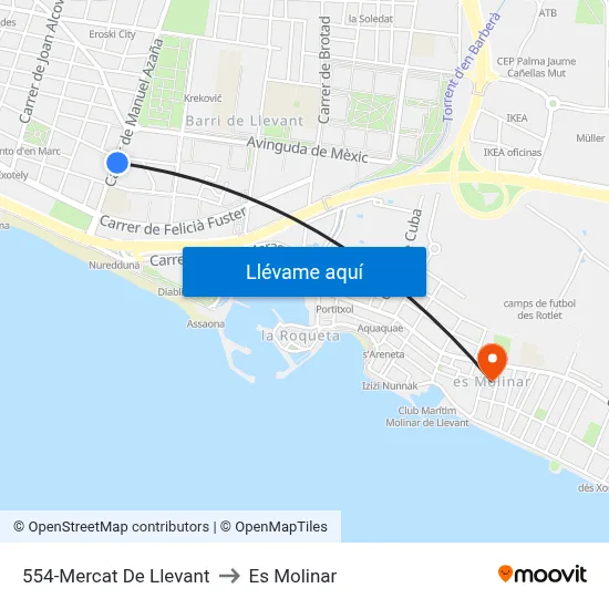 554-Mercat De Llevant to Es Molinar map