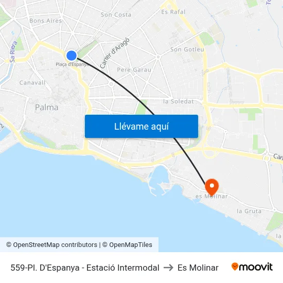 559-Pl. D'Espanya - Estació Intermodal to Es Molinar map