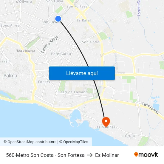 560-Metro Son Costa - Son Fortesa to Es Molinar map