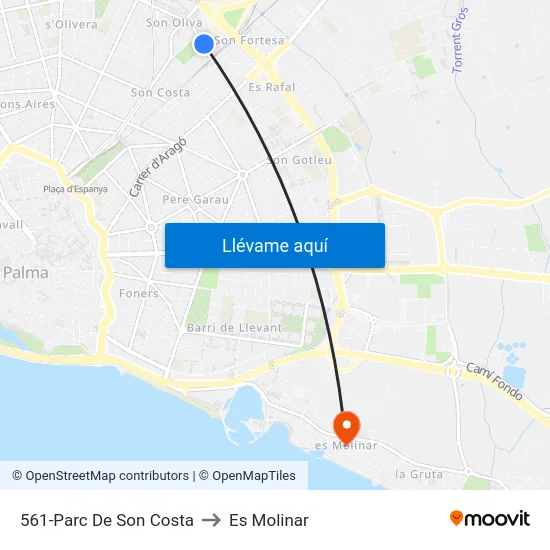 561-Parc De Son Costa to Es Molinar map