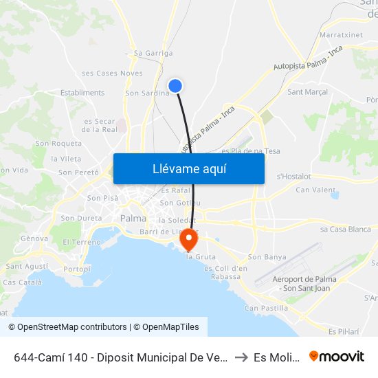 644-Camí 140 - Diposit Municipal De Vehicles to Es Molinar map