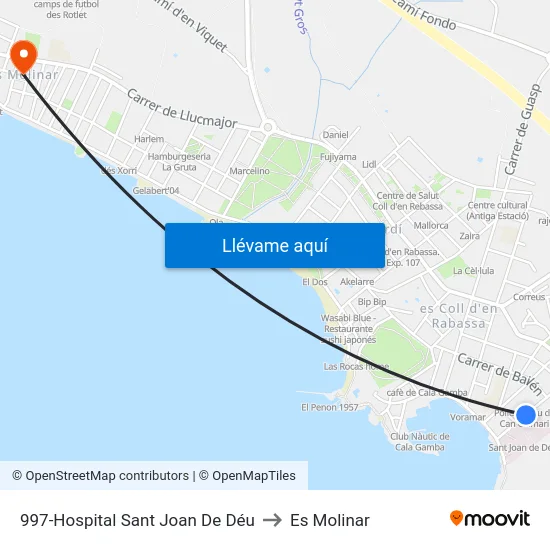997-Hospital Sant Joan De Déu to Es Molinar map