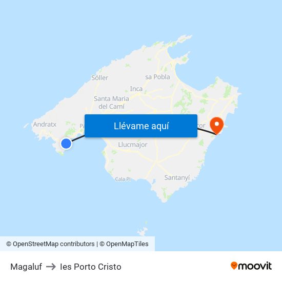 Magaluf to Ies Porto Cristo map