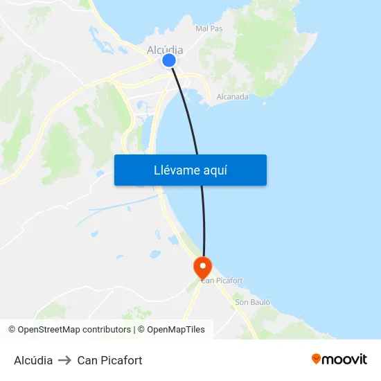 Alcúdia to Can Picafort map