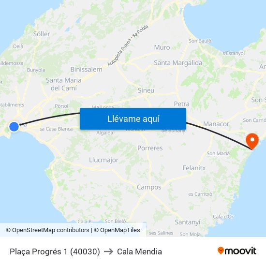 Plaça Progrés 1 (40030) to Cala Mendia map