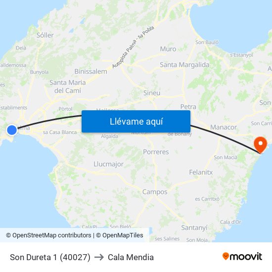 Son Dureta 1 (40027) to Cala Mendia map