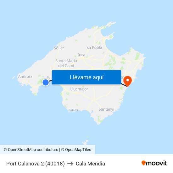 Port Calanova 2 (40018) to Cala Mendia map