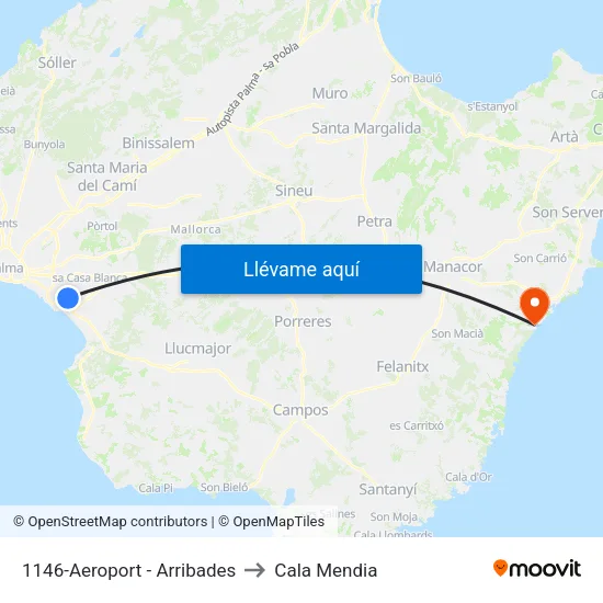 1146-Aeroport - Arribades to Cala Mendia map