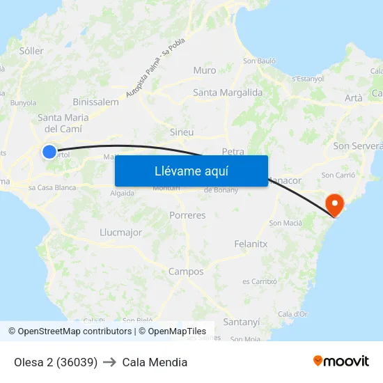 Olesa 2 (36039) to Cala Mendia map