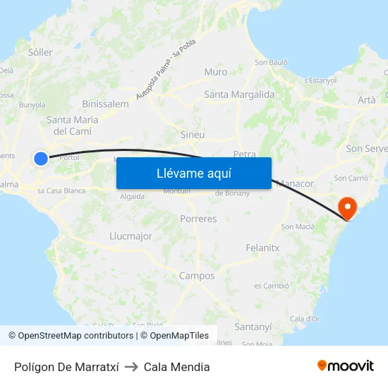 Polígon De Marratxí to Cala Mendia map