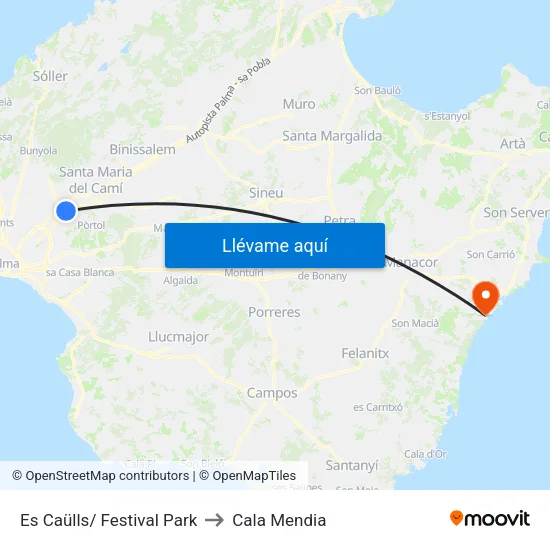 Es Caülls/ Festival Park to Cala Mendia map