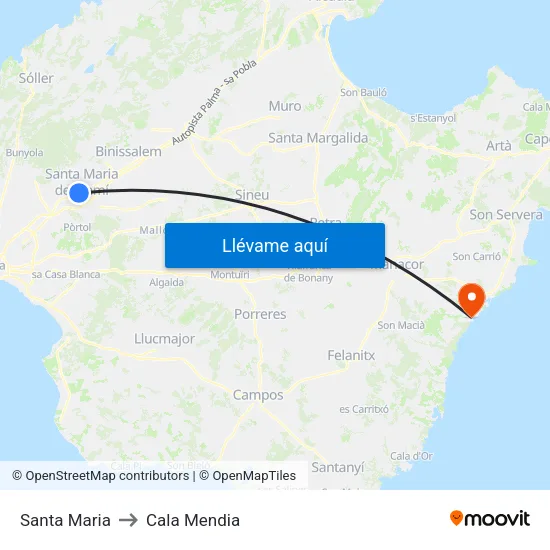 Santa Maria to Cala Mendia map