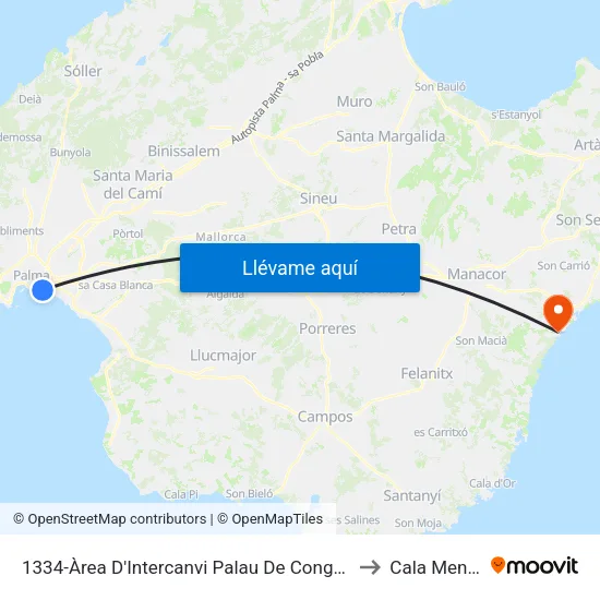1334-Àrea D'Intercanvi Palau De Congressos to Cala Mendia map