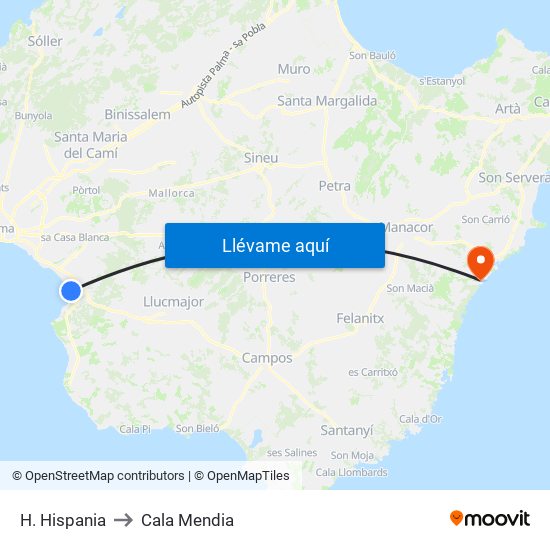 H. Hispania to Cala Mendia map