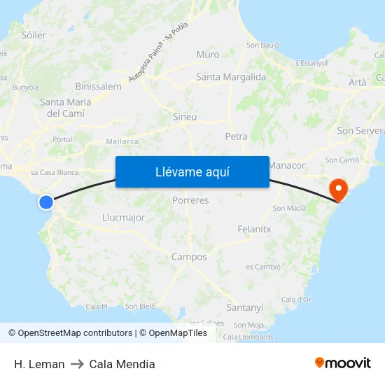 H. Leman to Cala Mendia map
