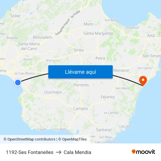 1192-Ses Fontanelles to Cala Mendia map