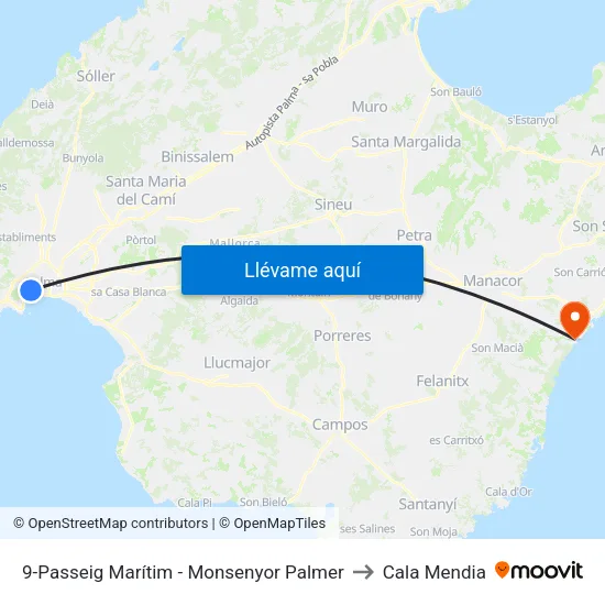 9-Passeig Marítim - Monsenyor Palmer to Cala Mendia map