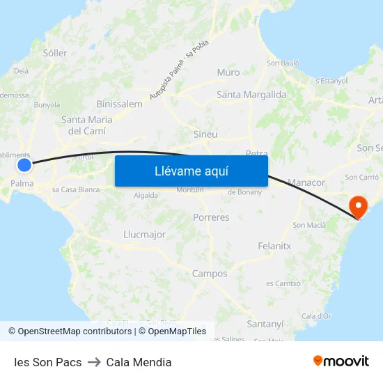 Ies Son Pacs to Cala Mendia map