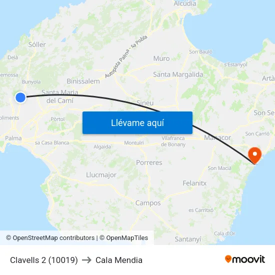 Clavells 2 (10019) to Cala Mendia map