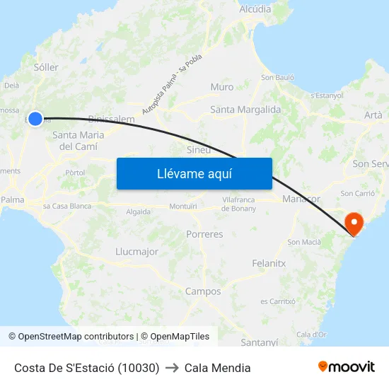 Costa De S'Estació (10030) to Cala Mendia map