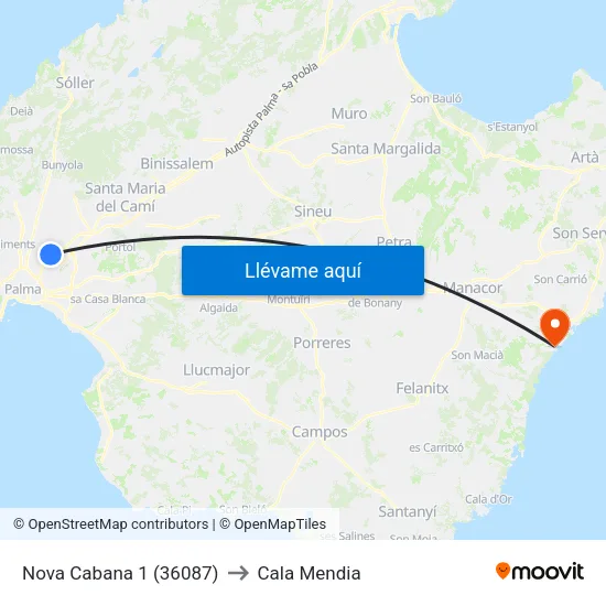 Nova Cabana 1 (36087) to Cala Mendia map